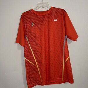 Yonex Shirt Men Medium Orange Dry Fit Graphic Badminton Tennis Active Top